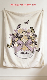 Chanel Flannel Throw Blanket – Luxury Floral Bouquet & Butterfly Art Print IMG_7337